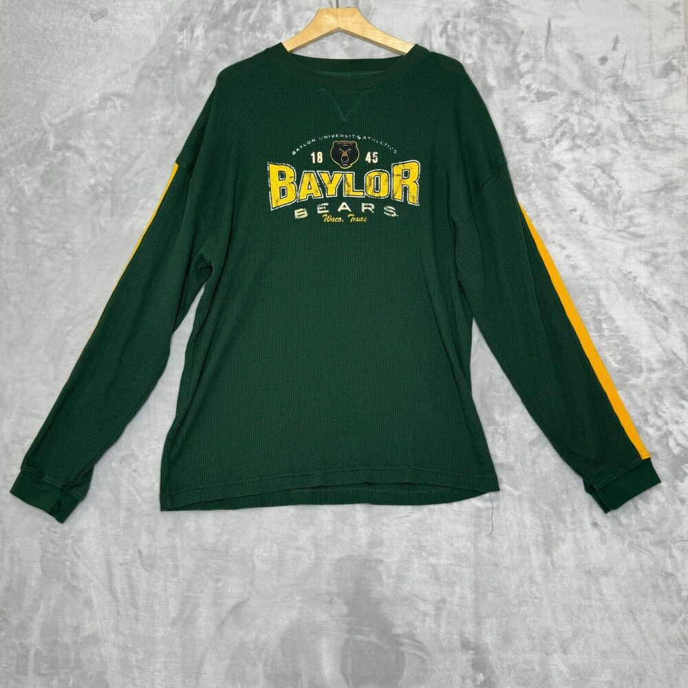 Baylor Bears Shirt Mens XL Green Waffle Thermal NCAA Long Sleeve Crew University